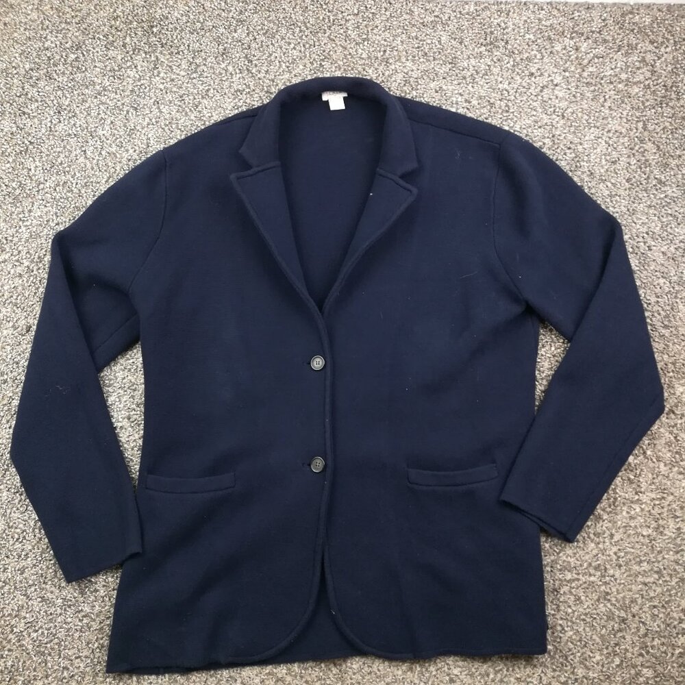 J Crew Sweater Blazer Cotton Navy Blue Womens XL $118 G9309 Preppy Academia